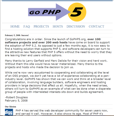 Captura de la web gophp5.org en web.archive.com