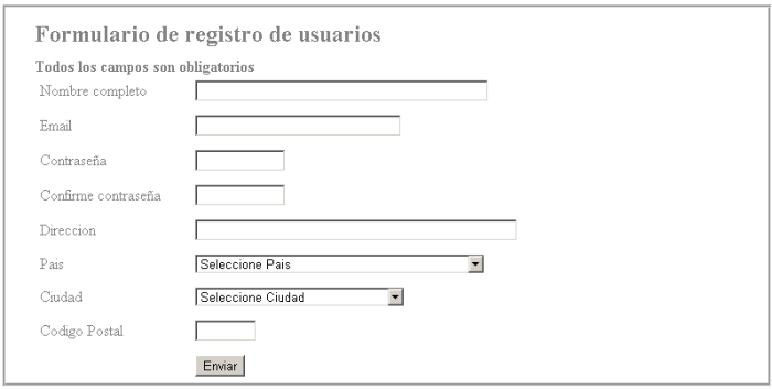 Formulario de registro de usuario Formulario de registro de usuario