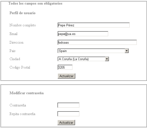 Formulario de perfil de usuario Formulario de perfil de usuario